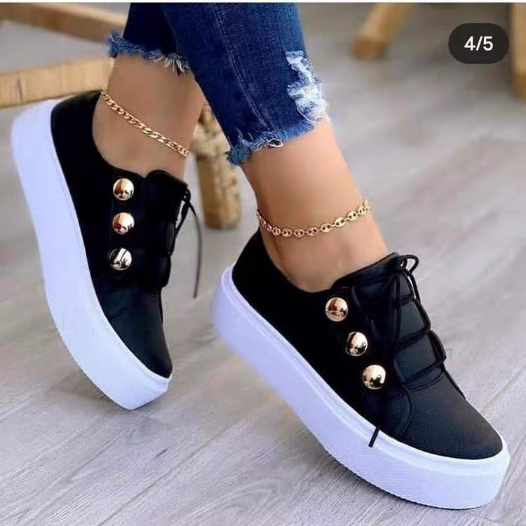 casual shoes European and American new round head thick bottom flat bottom sports lace-up white shoes