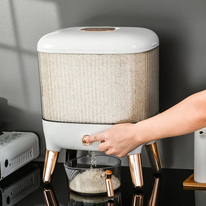 Stylish gold plated button 10kg Rice Dispenser