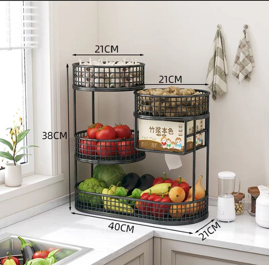 Kitchen countertop vegetable basket rack for storing ginger, scallions, garlic, and other vegetables;