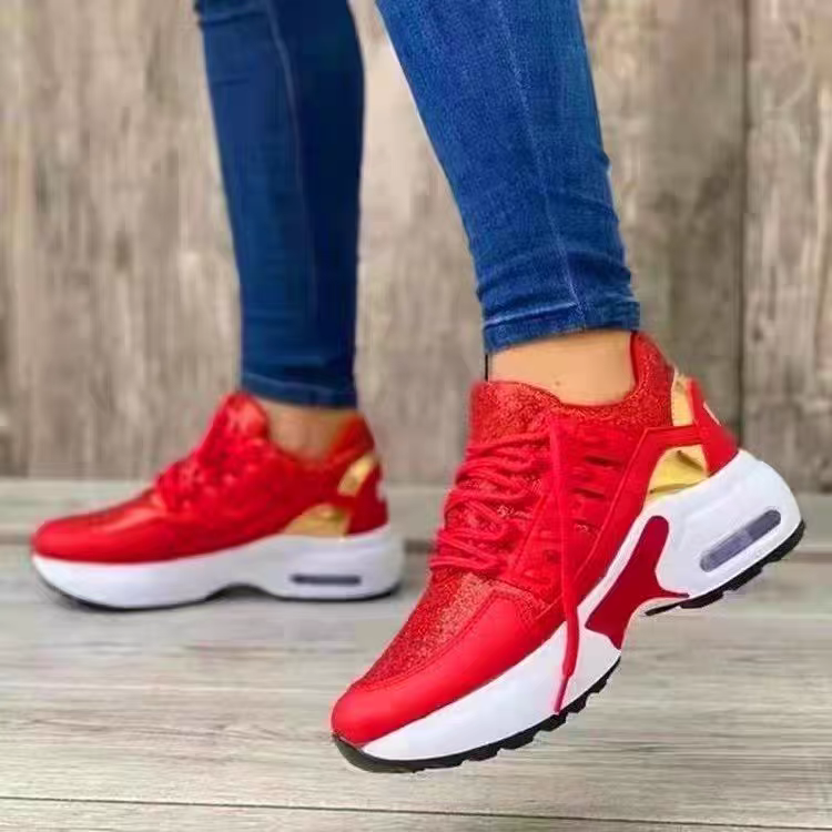 Thick-soled mesh casual sports shoes 2024 spring new European and American cross-border large size fashion lace-up breathable flying woven women's shoes