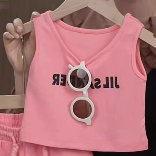 Girls summer vest suit 2024 new summer wear trend children's casual sportswear baby girl shorts two-piece suit