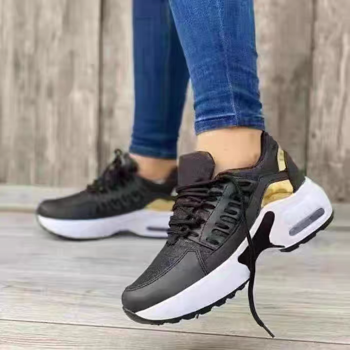 Thick-soled mesh casual sports shoes 2024 spring new European and American cross-border large size fashion lace-up breathable flying woven women's shoes