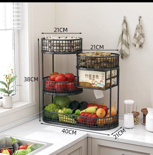 Kitchen countertop vegetable basket rack for storing ginger, scallions, garlic, and other vegetables;