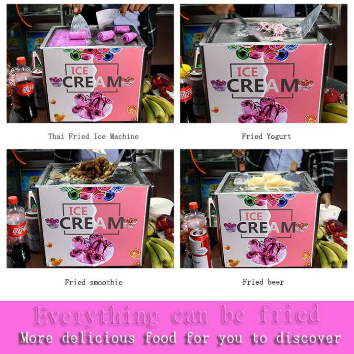 Stainless steel Flat Pan Instant Thailand Rolled Fried Ice cream making machine