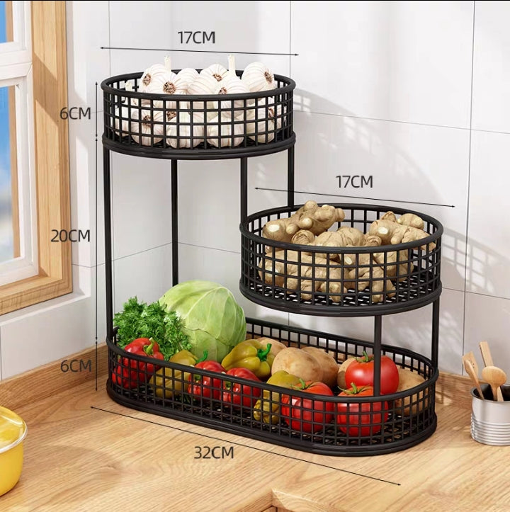 Kitchen countertop vegetable basket rack for storing ginger, scallions, garlic, and other vegetables;