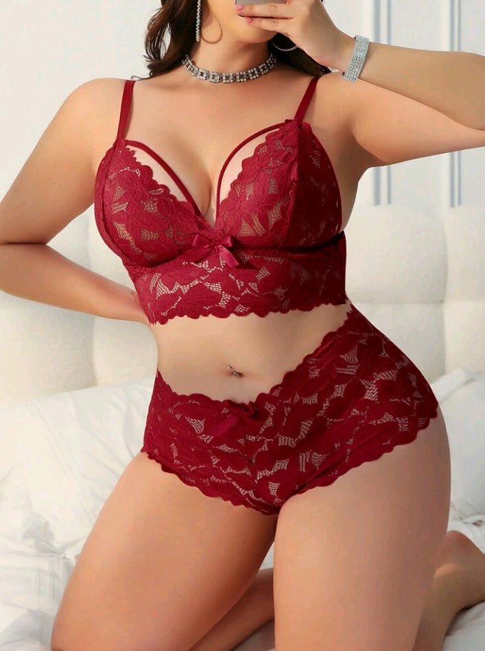 2pcs/Set Plus Size Women's Sexy Lace Lingerie Set