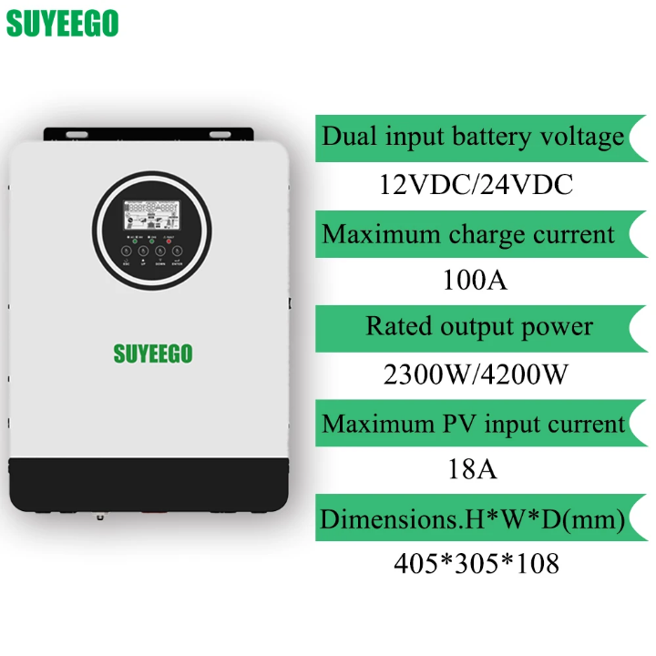 SUYEEGO All-in-one inverter Dual battery 2300w input 220v 230v Off grid inverter for Life pod Lithium battery