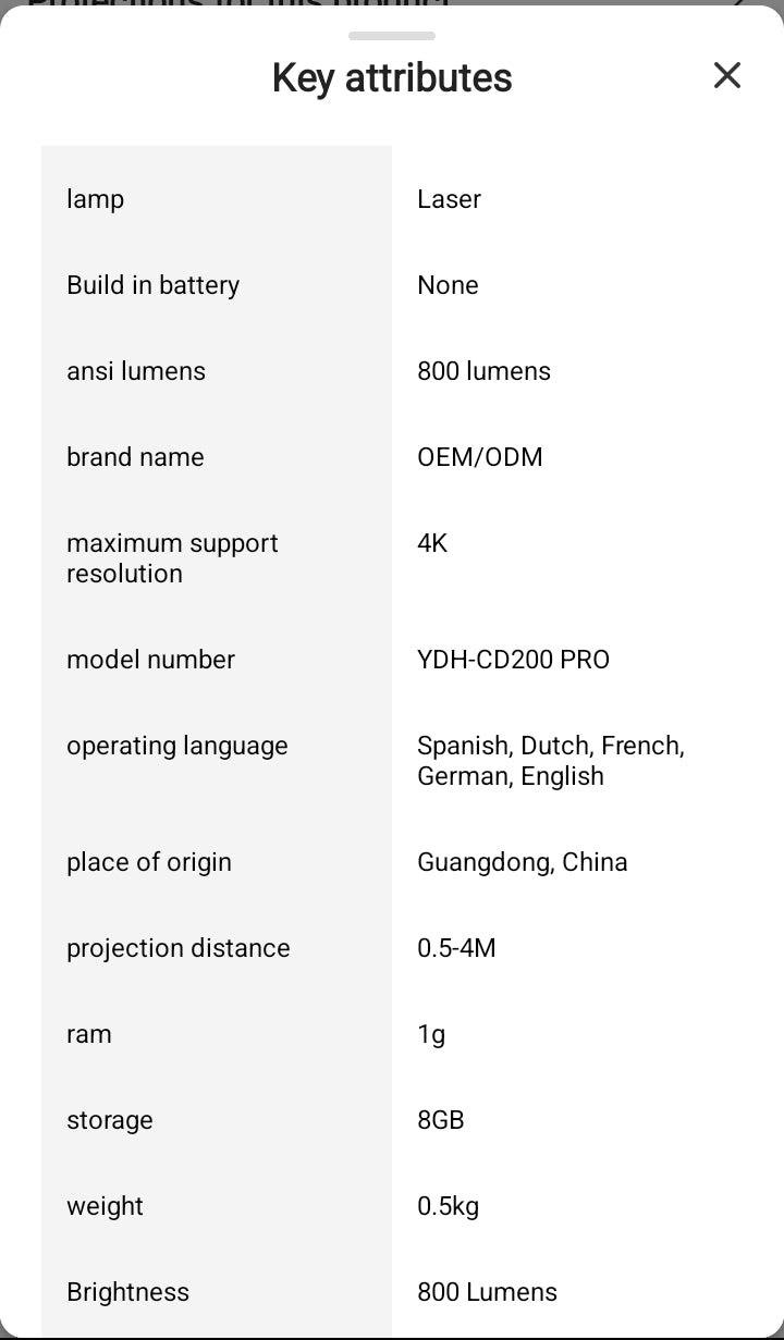 YDH-CD200 PRO 2025 NEW H713 800 LUMENS 4K ANDROID PROJECTOR