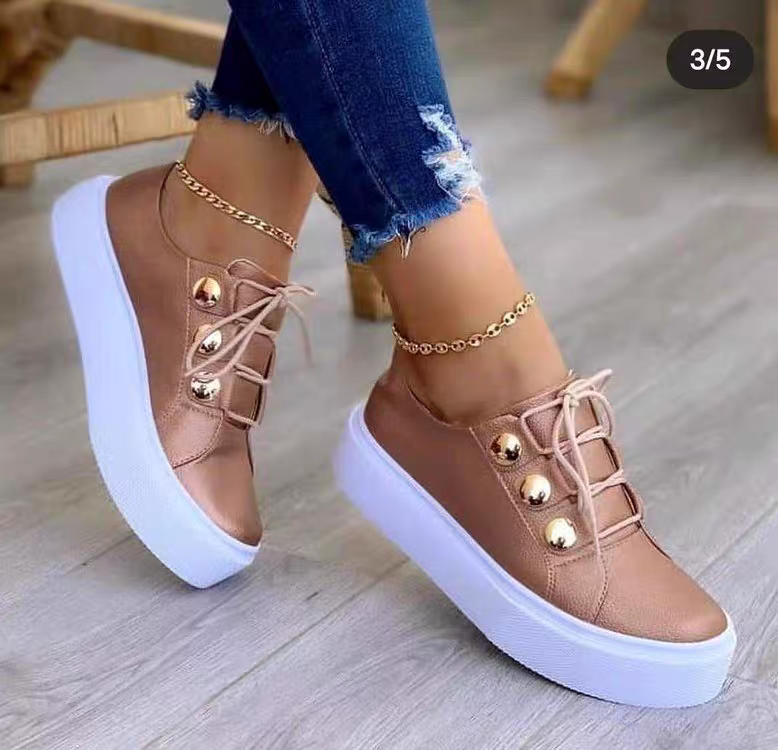 casual shoes European and American new round head thick bottom flat bottom sports lace-up white shoes