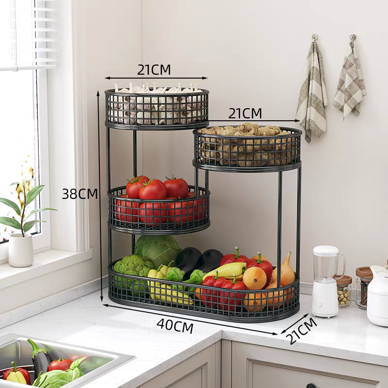 Kitchen countertop vegetable basket rack for storing ginger, scallions, garlic, and other vegetables;