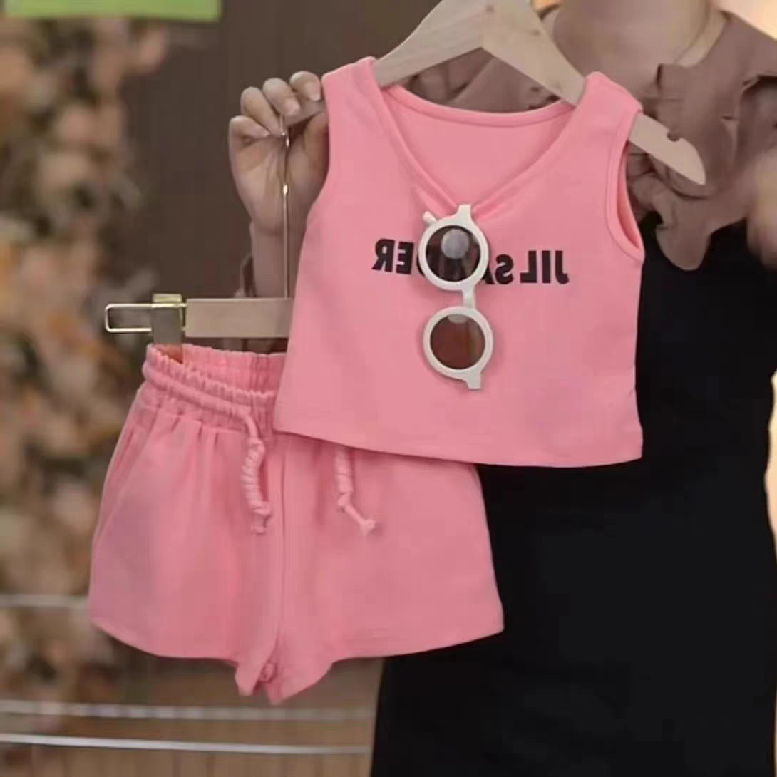 Girls summer vest suit 2024 new summer wear trend children's casual sportswear baby girl shorts two-piece suit