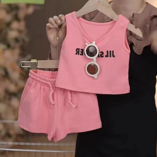 Girls summer vest suit 2024 new summer wear trend children's casual sportswear baby girl shorts two-piece suit