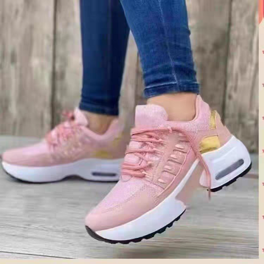 Thick-soled mesh casual sports shoes 2024 spring new European and American cross-border large size fashion lace-up breathable flying woven women's shoes