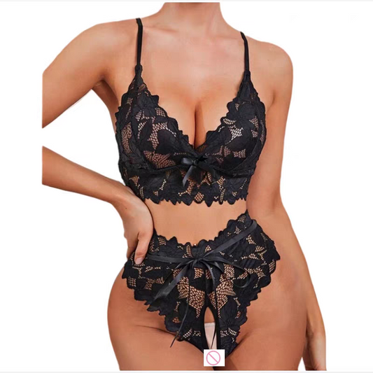 Underwear hollowed out large chest three-point two-piece set