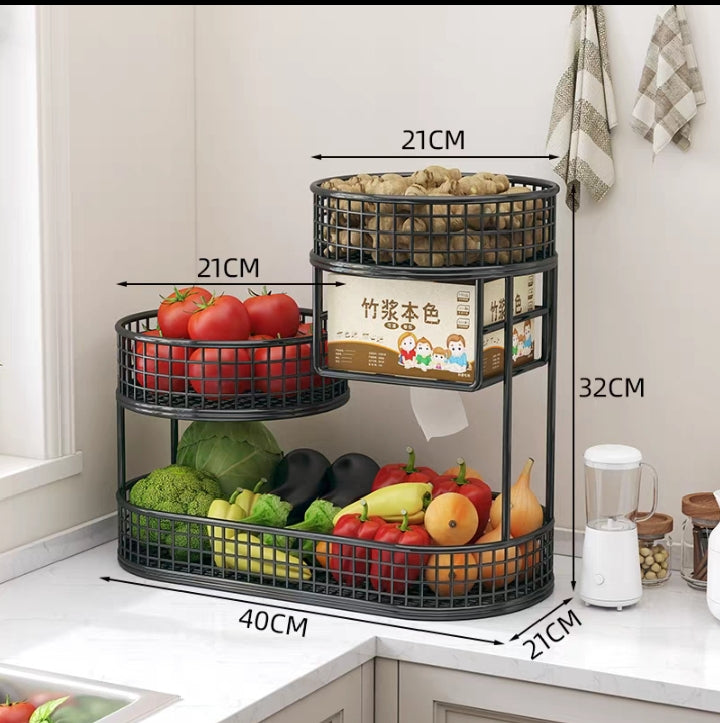 Kitchen countertop vegetable basket rack for storing ginger, scallions, garlic, and other vegetables;