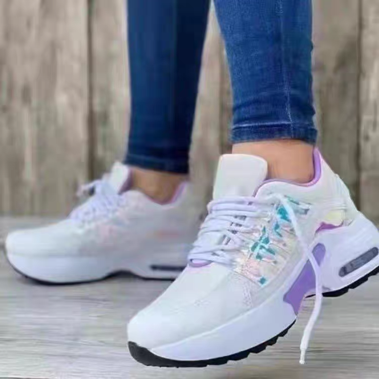 Thick-soled mesh casual sports shoes 2024 spring new European and American cross-border large size fashion lace-up breathable flying woven women's shoes
