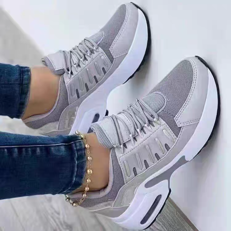 Thick-soled mesh casual sports shoes 2024 spring new European and American cross-border large size fashion lace-up breathable flying woven women's shoes