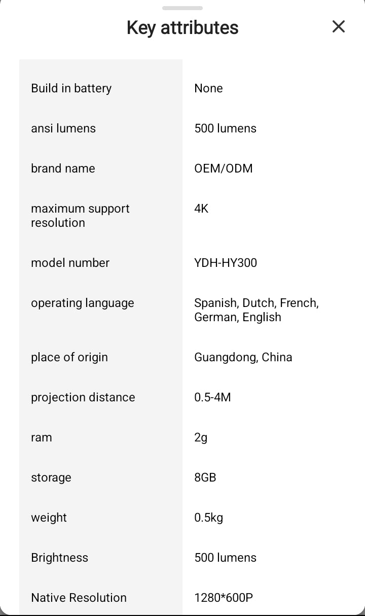 YDH-HY300 NEW H713 LUMENS 4K 130 INCH ANDROID BT DUAL WIFI PROJECTOR