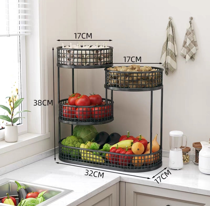 Kitchen countertop vegetable basket rack for storing ginger, scallions, garlic, and other vegetables;