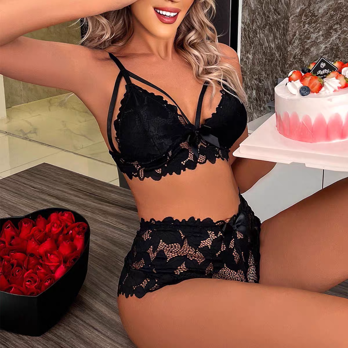 Bow And Lace Sexy Navel underwear Set